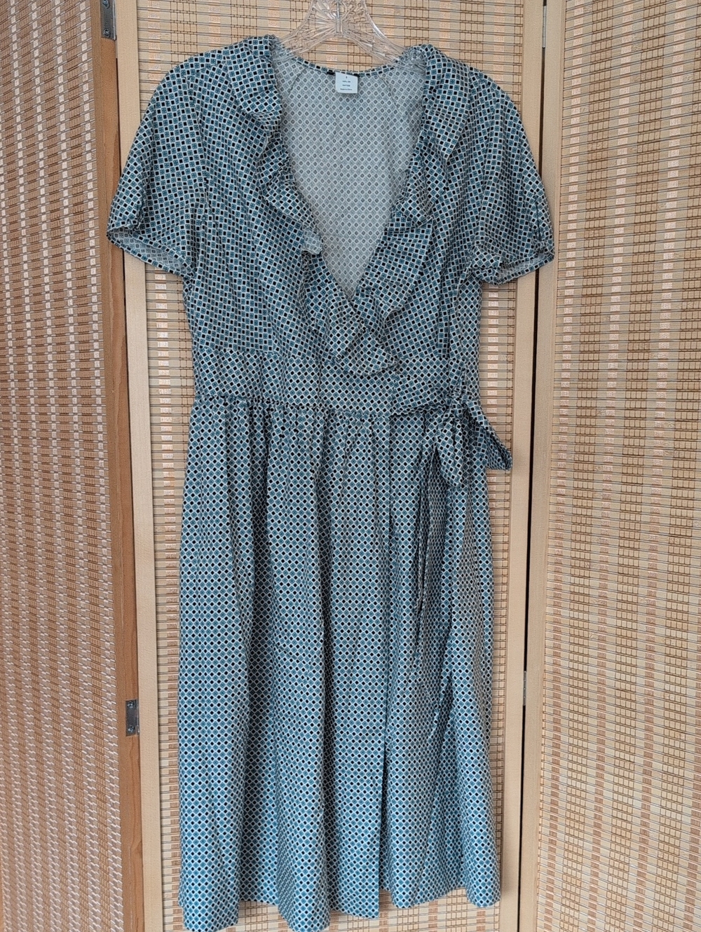 J. Crew Blue Printed Ruffle Wrap Midi Dress